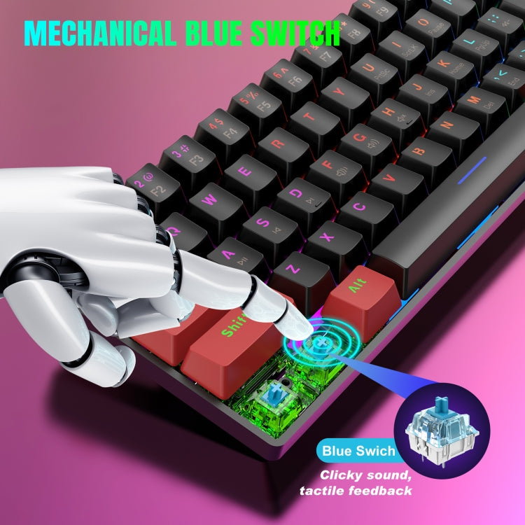 HXSJ V900 61 Keys Cool Lighting Effect Mechanical Wired Keyboard (Black Red) - free shipping - PMC Jewellery - Order now!