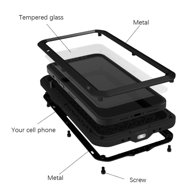For iPhone 13 LOVE MEI Metal Shockproof Life Waterproof Dustproof Protective Phone Case(Red) - free shipping - PMC TechLife - Order now!