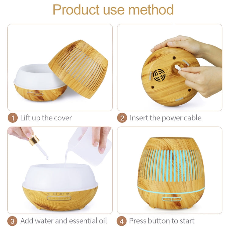 400ml Hollow-out LED Humidifier Wood Grain Air Purifier Aromatherapy Machine Automatic Alcohol Sprayer with Colorful LED Light, Plug Specification:EU Plug(Light Brown) - free shipping - PMC TechLife - Order now!