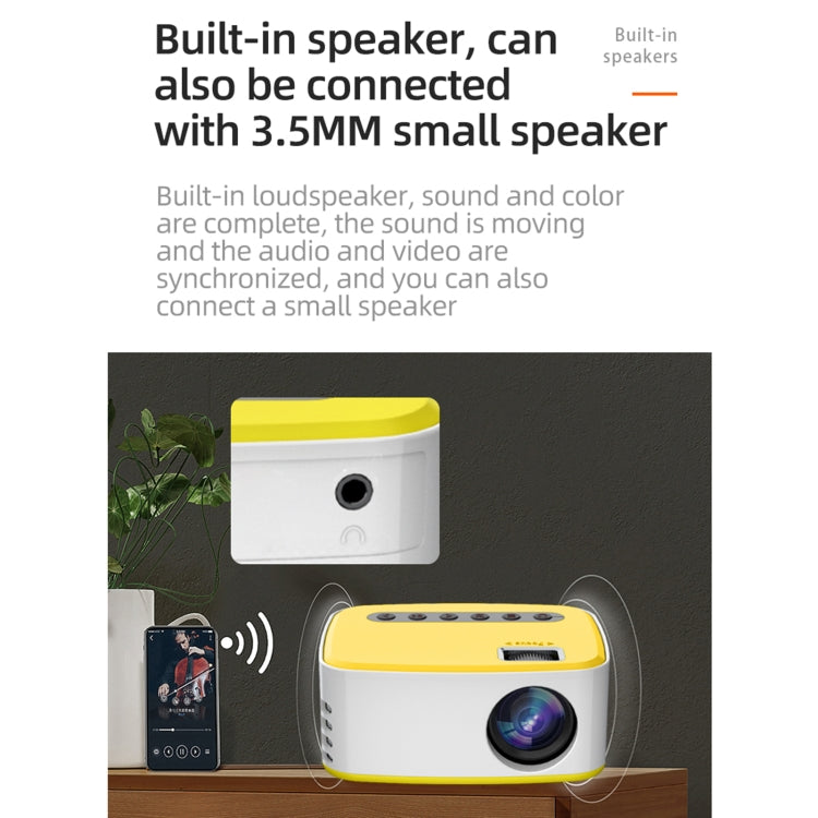 T20 320x240 400 Lumens Portable Home Theater LED HD Digital Projector, Same Screen Version, EU Plug(White Yellow) - LED Projector by PMC TechLife | Online Shopping South Africa | PMC TechLife | Buy Now Pay Later Mobicred