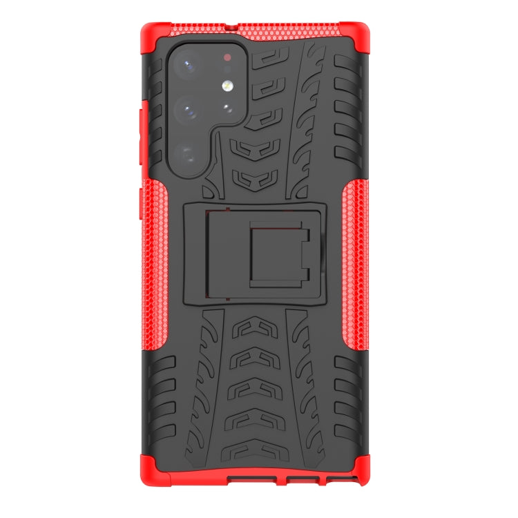 For Samsung Galaxy S22 Ultra 5G Tire Texture TPU + PC Phone Case with Holder(Red) - Galaxy S22 Ultra 5G Cases by PMC TechLife | Online Shopping South Africa | PMC TechLife
