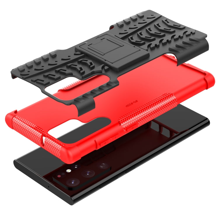 For Samsung Galaxy S22 Ultra 5G Tire Texture TPU + PC Phone Case with Holder(Red) - Galaxy S22 Ultra 5G Cases by PMC TechLife | Online Shopping South Africa | PMC TechLife
