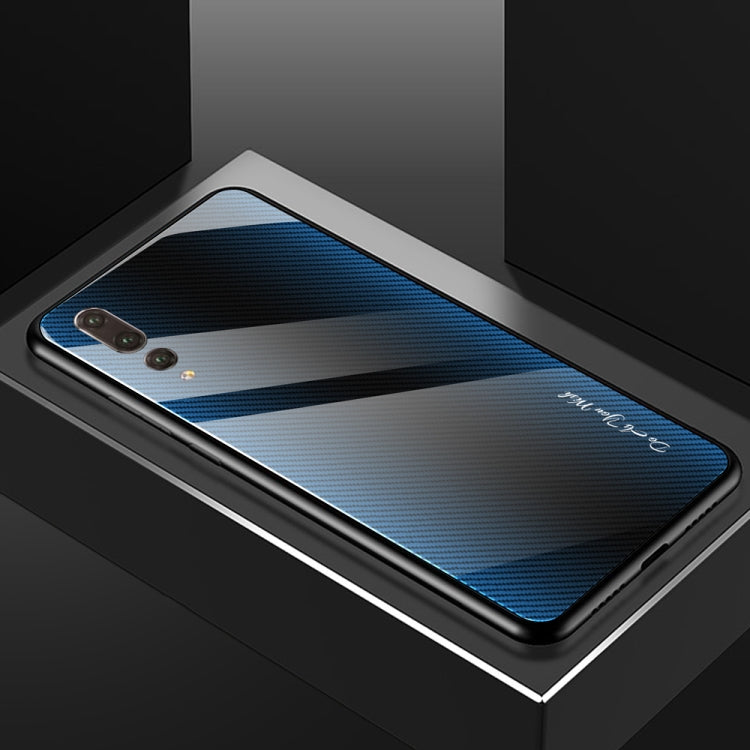 For Huawei P20 Pro Texture Gradient Glass Protective Case(Blue) - Huawei Cases by PMC TechLife | Online Shopping South Africa | PMC TechLife | Buy Now Pay Later Mobicred