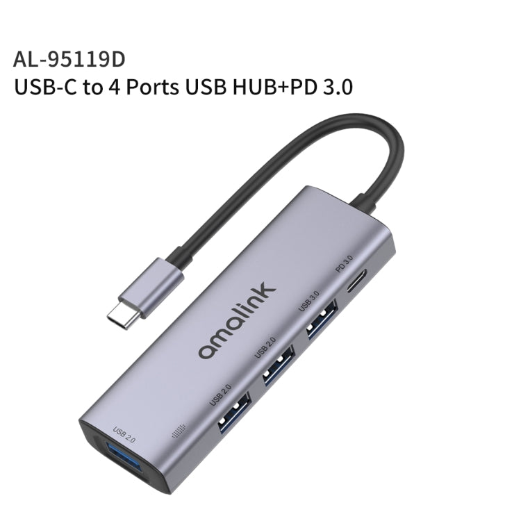 amalink 95119D Type-C / USB-C to 4 Ports USB + PD 3.0 Multi-function HUB Docking Station(Grey) - USB HUB by amalink | Online Shopping South Africa | PMC Jewellery | Buy Now Pay Later Mobicred