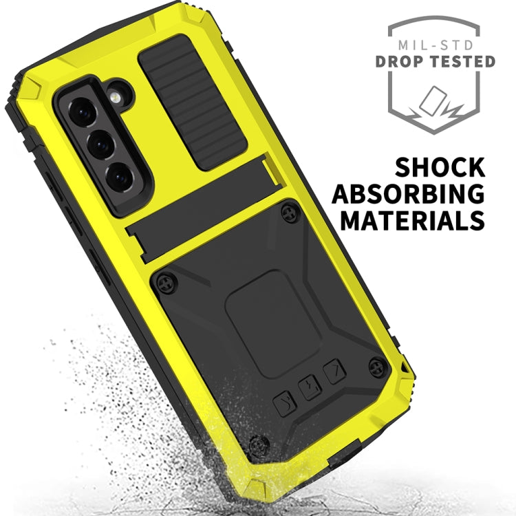 For Samsung Galaxy S21 FE R-JUST Rugged Phone Case with Holder(Yellow) - Galaxy Phone Cases by R-JUST | Online Shopping South Africa | PMC TechLife