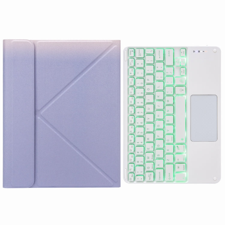 H-097CS Touch Backlight Bluetooth Keyboard Leather Case with Rear Three-fold Holder For iPad 9.7 2018 & 2017(Purple) - free shipping - PMC TechLife - Order now!