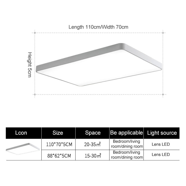 Macaron LED Rectangle Ceiling Lamp, 3-Colors Light, Size:88x62cm(White) - Celling Lights & Chandeliers by PMc TechLife | Online Shopping South Africa | PMc TechLife | Buy Now Pay Later Mobicred