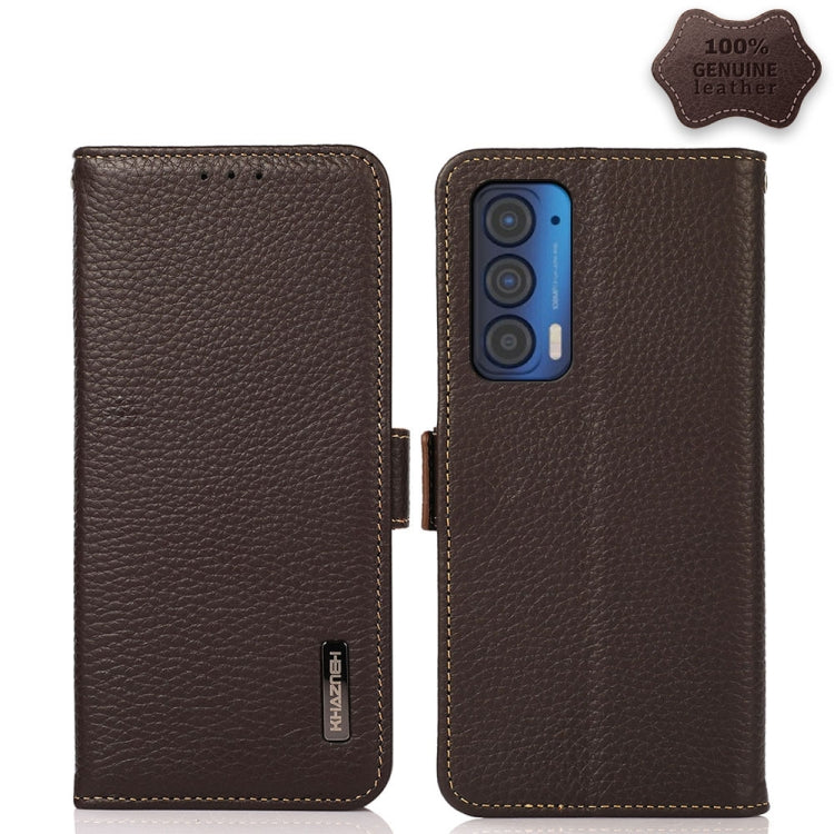 For Motorola Edge 2021 KHAZNEH Side-Magnetic Litchi Genuine Leather RFID Case(Brown) - Motorola Cases by PMC TechLife | Online Shopping South Africa | PMC TechLife | Buy Now Pay Later Mobicred