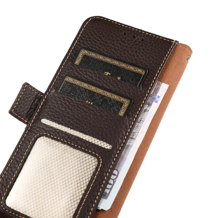 For Motorola Edge 2021 KHAZNEH Side-Magnetic Litchi Genuine Leather RFID Case(Brown) - Motorola Cases by PMC TechLife | Online Shopping South Africa | PMC TechLife | Buy Now Pay Later Mobicred