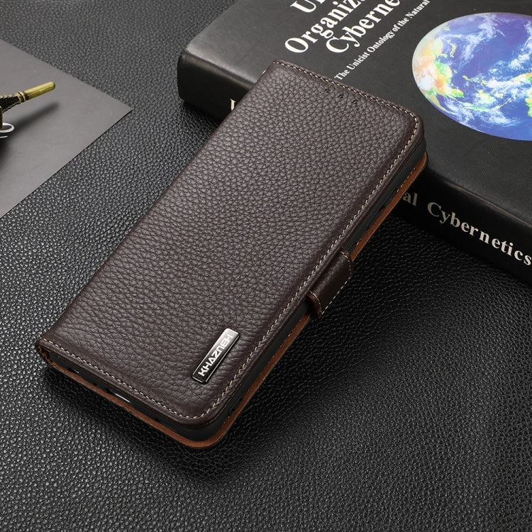 For Motorola Edge 2021 KHAZNEH Side-Magnetic Litchi Genuine Leather RFID Case(Brown) - Motorola Cases by PMC TechLife | Online Shopping South Africa | PMC TechLife | Buy Now Pay Later Mobicred