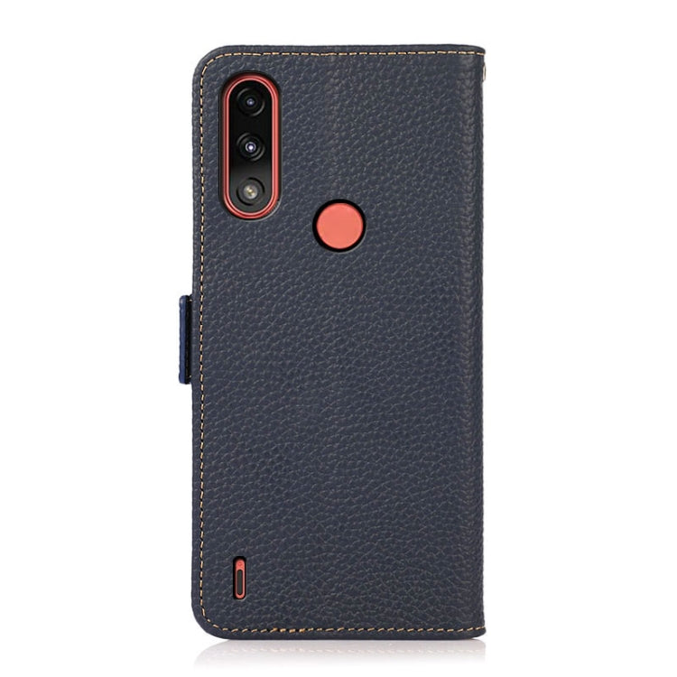 For Motorola Moto E7 Power KHAZNEH Side-Magnetic Litchi Genuine Leather RFID Case(Blue) - Motorola Cases by PMC TechLife | Online Shopping South Africa | PMC TechLife | Buy Now Pay Later Mobicred