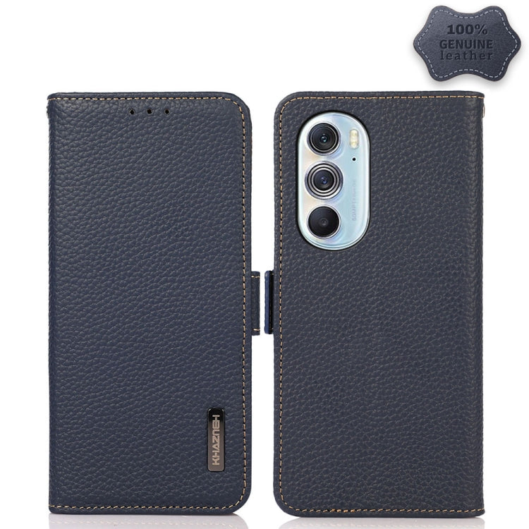 For Motorola Edge X30 KHAZNEH Side-Magnetic Litchi Genuine Leather RFID Case(Blue) - Motorola Cases by PMC TechLife | Online Shopping South Africa | PMC TechLife | Buy Now Pay Later Mobicred