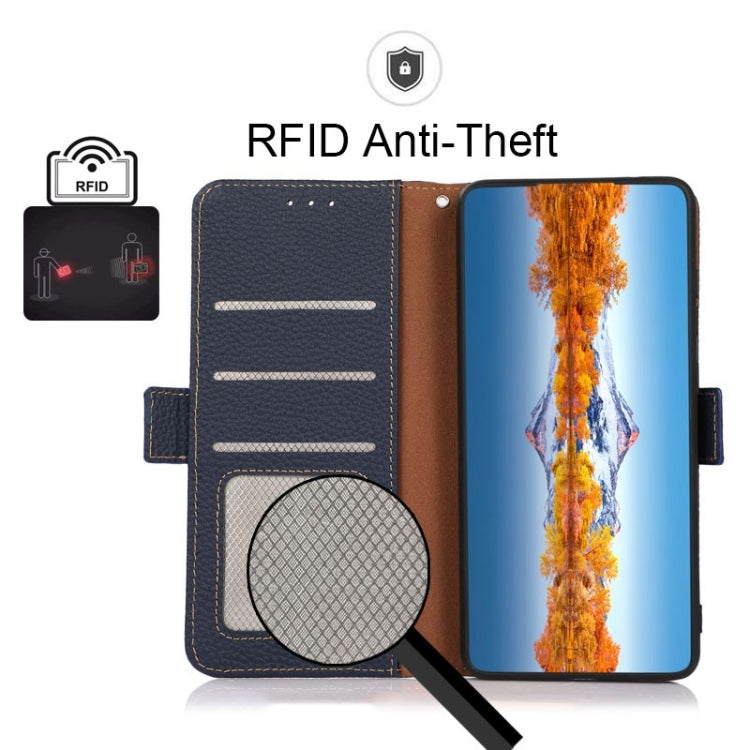 For Motorola Edge X30 KHAZNEH Side-Magnetic Litchi Genuine Leather RFID Case(Blue) - Motorola Cases by PMC TechLife | Online Shopping South Africa | PMC TechLife | Buy Now Pay Later Mobicred