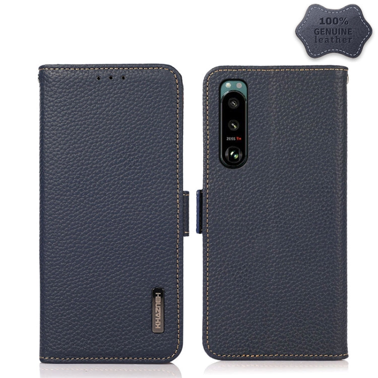 For Sony Xperia 5 III KHAZNEH Side-Magnetic Litchi Genuine Leather RFID Case(Blue) - Sony Cases by PMC TechLife | Online Shopping South Africa | PMC TechLife | Buy Now Pay Later Mobicred