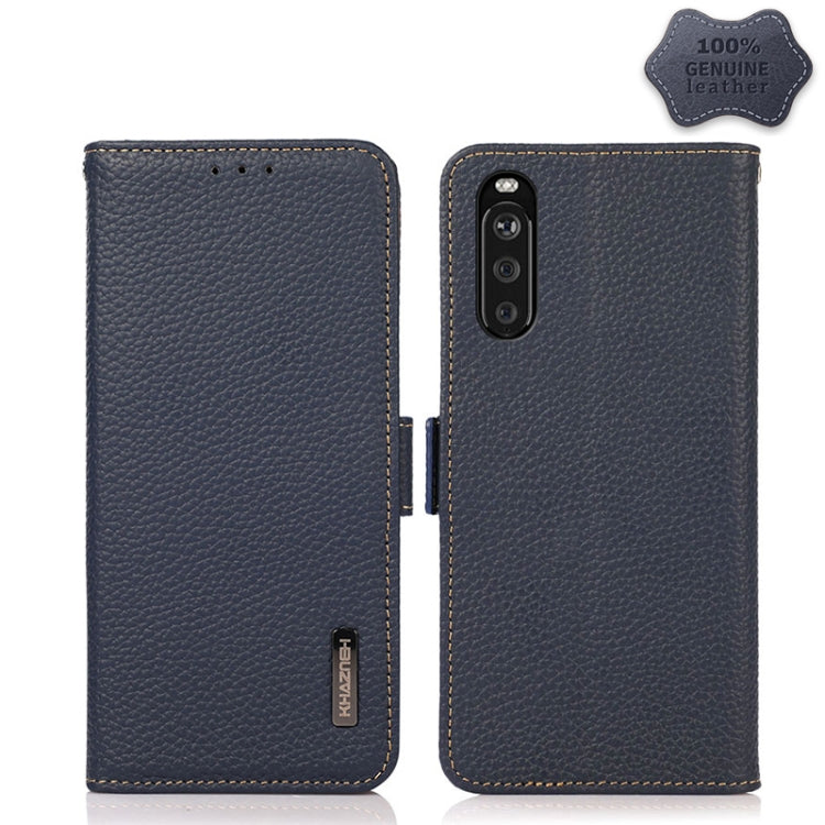 For Sony Xperia 10 III KHAZNEH Side-Magnetic Litchi Genuine Leather RFID Case(Blue) - Sony Cases by PMC TechLife | Online Shopping South Africa | PMC TechLife | Buy Now Pay Later Mobicred