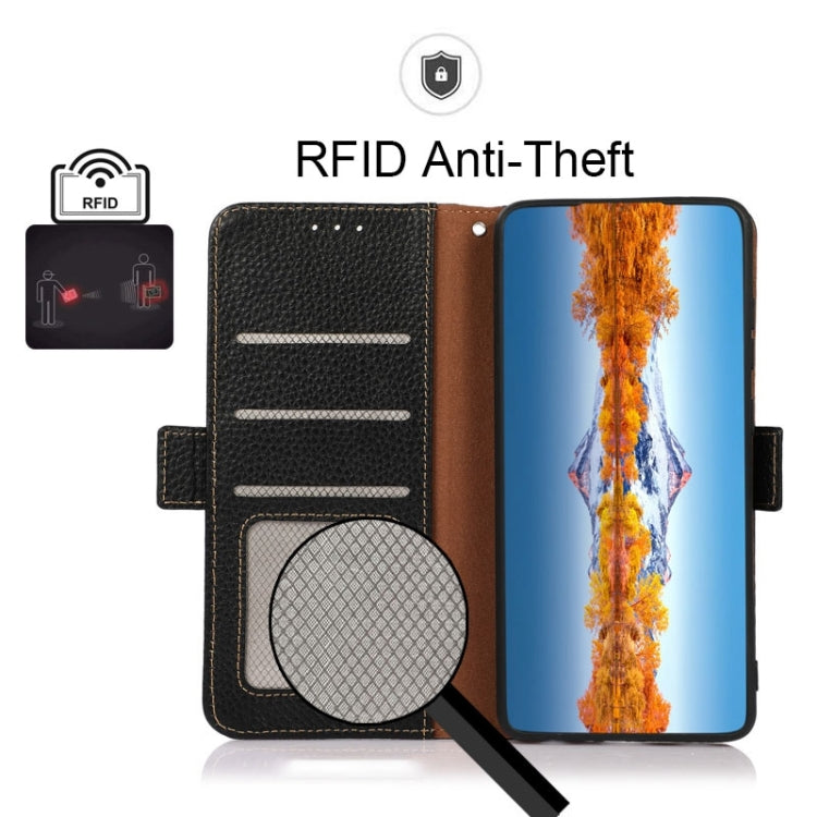 For Google Pixel 6 Pro KHAZNEH Side-Magnetic Litchi Genuine Leather RFID Case(Black) - Google Cases by PMC TechLife | Online Shopping South Africa | PMC TechLife | Buy Now Pay Later Mobicred