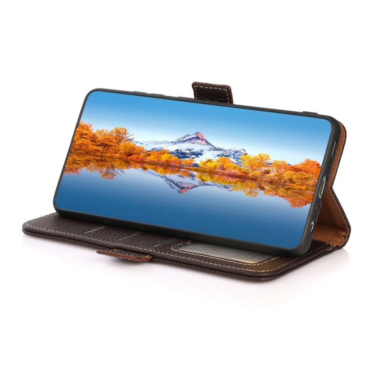 For Google Pixel 6 KHAZNEH Side-Magnetic Litchi Genuine Leather RFID Case(Brown) - Google Cases by PMC TechLife | Online Shopping South Africa | PMC TechLife | Buy Now Pay Later Mobicred