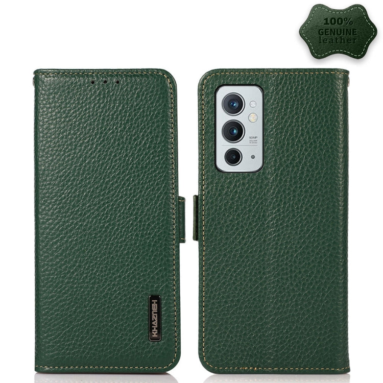 For OnePlus 9RT 5G KHAZNEH Side-Magnetic Litchi Genuine Leather RFID Phone Case(Green) - free shipping - PMC TechLife - Order now!