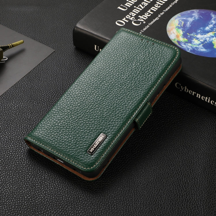 For OnePlus 9RT 5G KHAZNEH Side-Magnetic Litchi Genuine Leather RFID Phone Case(Green) - free shipping - PMC TechLife - Order now!