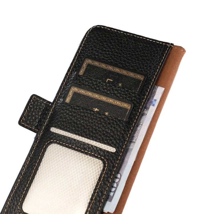 For Nokia 1.4 KHAZNEH Side-Magnetic Litchi Genuine Leather RFID Phone Case(Black) - Nokia Cases by PMC TechLife | Online Shopping South Africa | PMC TechLife | Buy Now Pay Later Mobicred