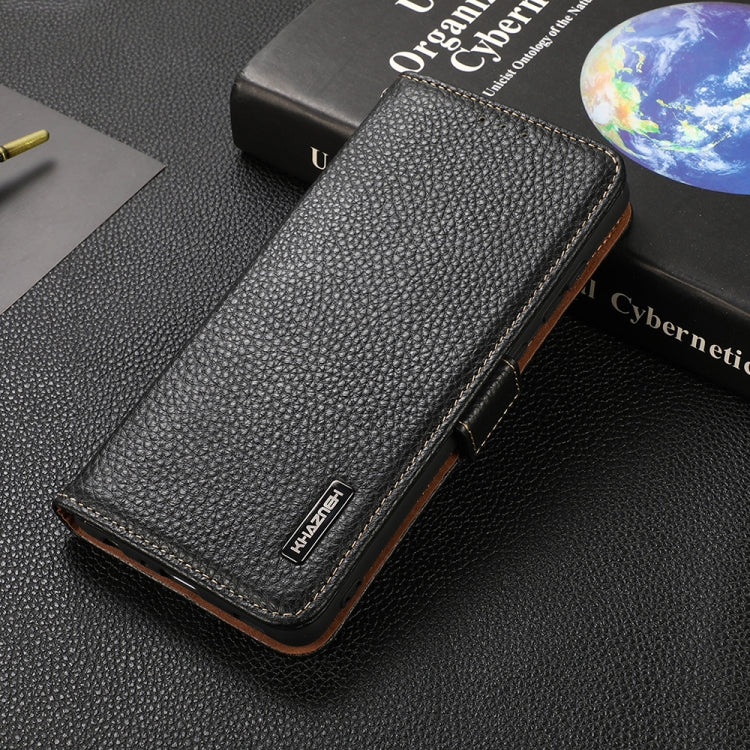 For Nokia 1.4 KHAZNEH Side-Magnetic Litchi Genuine Leather RFID Phone Case(Black) - Nokia Cases by PMC TechLife | Online Shopping South Africa | PMC TechLife | Buy Now Pay Later Mobicred
