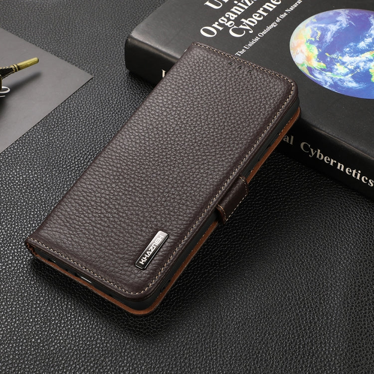 For Nokia 1.4 KHAZNEH Side-Magnetic Litchi Genuine Leather RFID Phone Case(Brown) - Nokia Cases by PMC TechLife | Online Shopping South Africa | PMC TechLife | Buy Now Pay Later Mobicred