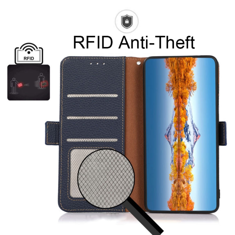 For Nokia 7.3 KHAZNEH Side-Magnetic Litchi Genuine Leather RFID Phone Case(Blue) - Nokia Cases by PMC TechLife | Online Shopping South Africa | PMC TechLife | Buy Now Pay Later Mobicred