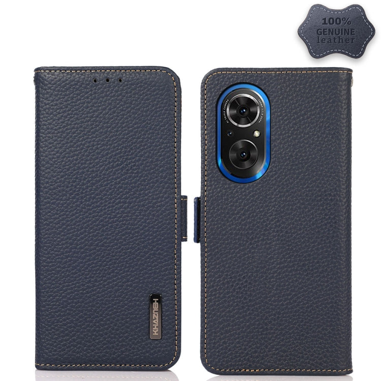For Honor 50 SE KHAZNEH Side-Magnetic Litchi Genuine Leather RFID Phone Case(Blue) - Honor Cases by PMC TechLife | Online Shopping South Africa | PMC TechLife | Buy Now Pay Later Mobicred