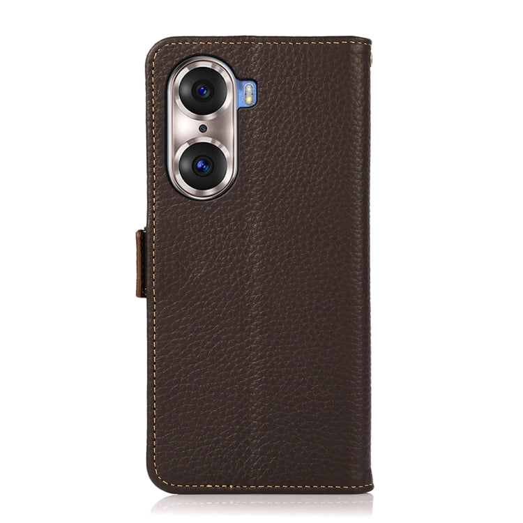For Honor 60 Pro KHAZNEH Side-Magnetic Litchi Genuine Leather RFID Phone Case(Brown) - Honor Cases by PMC TechLife | Online Shopping South Africa | PMC TechLife | Buy Now Pay Later Mobicred