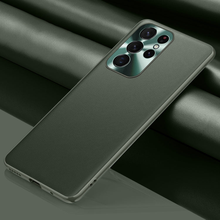 For Samsung Galaxy S22 Ultra 5G Plain Skin Leather Phone Case(Green) - Galaxy S22 Ultra 5G Cases by PMC TechLife | Online Shopping South Africa | PMC TechLife | Buy Now Pay Later Mobicred