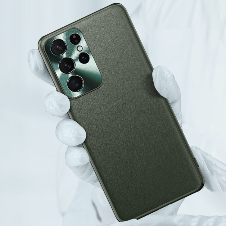 For Samsung Galaxy S22 Ultra 5G Plain Skin Leather Phone Case(Green) - Galaxy S22 Ultra 5G Cases by PMC TechLife | Online Shopping South Africa | PMC TechLife | Buy Now Pay Later Mobicred