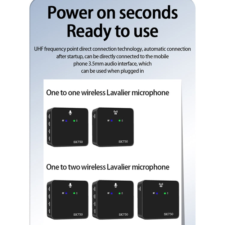 SK750 Type-C Charging One for One Wireless Lavalier Mini Microphone(Black) - Microphone by PMC TechLife | Online Shopping South Africa | PMC TechLife | Buy Now Pay Later Mobicred