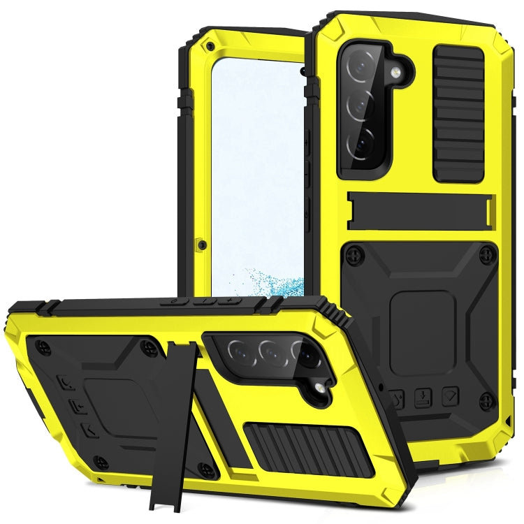 For Samsung Galaxy S22+ 5G R-JUST Metal + Silicone Holder Phone Case(Yellow) - Galaxy S22+ 5G Cases by R-JUST | Online Shopping South Africa | PMC Jewellery