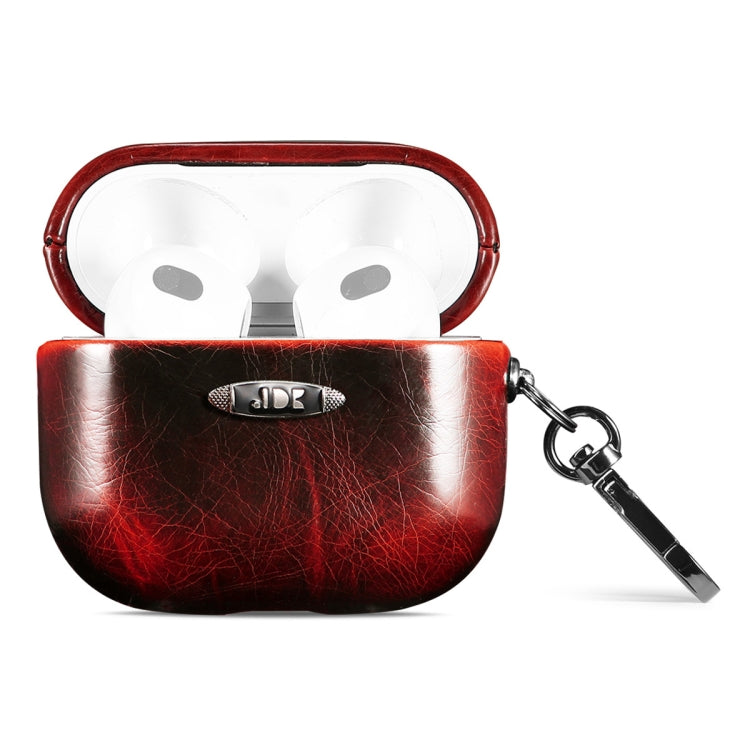 Oil Wax Leather Texture Earphone Protective Case with Hang Buckle For AirPods 3(Red) - For AirPods 3 by PMc TechLife | Online Shopping South Africa | PMc TechLife | Buy Now Pay Later Mobicred
