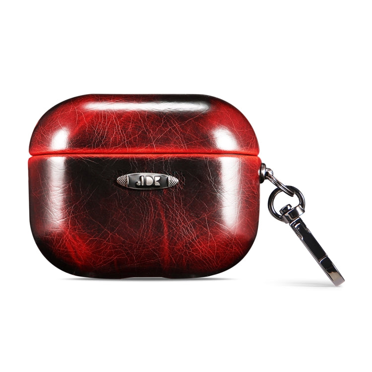 Oil Wax Leather Texture Earphone Protective Case with Hang Buckle For AirPods Pro(Red) - For AirPods 1/2 by PMc TechLife | Online Shopping South Africa | PMc TechLife | Buy Now Pay Later Mobicred