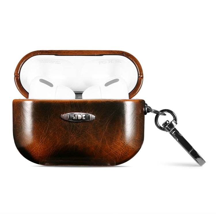 Oil Wax Leather Texture Earphone Protective Case with Hang Buckle For AirPods Pro(Brown) - For AirPods 1/2 by PMc TechLife | Online Shopping South Africa | PMc TechLife | Buy Now Pay Later Mobicred