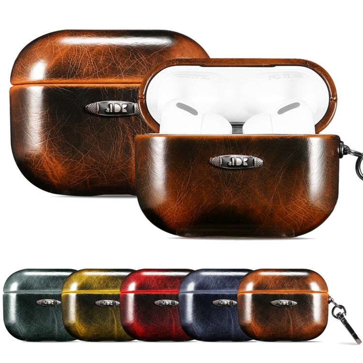 Oil Wax Leather Texture Earphone Protective Case with Hang Buckle For AirPods Pro(Dark Green) - free shipping - PMc TechLife - Order now!