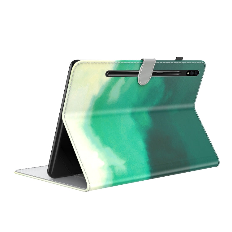 For Samsung Galaxy Tab S9+ Watercolor Pattern Flip Leather Tablet Case(Cyan Green) - free shipping - PMC Jewellery - Order now!