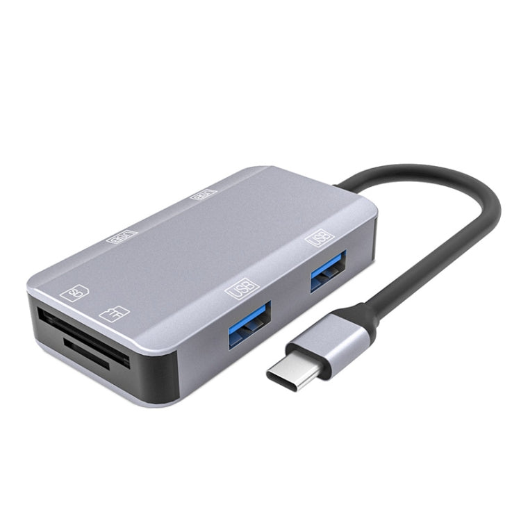 NK-3049 6 in 1 USB-C / Type-C to TF / SD Card Slot + 4 USB Female Adapter(Space Grey) - Cable & Adapters by PMC Jewellery | Online Shopping South Africa | PMC Jewellery | Buy Now Pay Later Mobicred