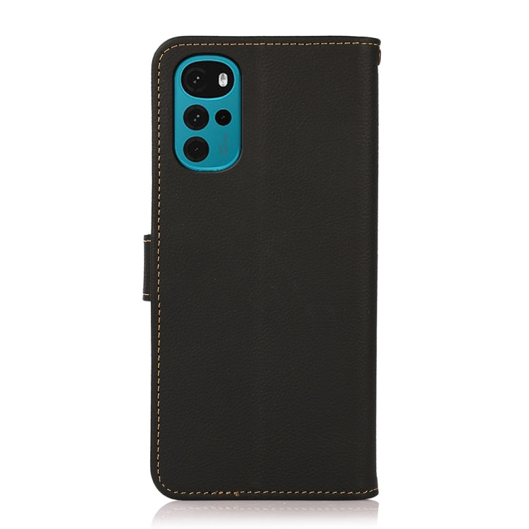 For Motorola Moto G22 KHAZNEH Custer Genuine Leather RFID Phone Case(Black) - Motorola Cases by PMC TechLife | Online Shopping South Africa | PMC TechLife | Buy Now Pay Later Mobicred