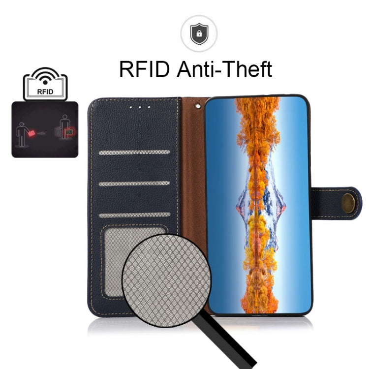 For Motorola Moto G22 KHAZNEH Custer Genuine Leather RFID Phone Case(Blue) - Motorola Cases by PMC TechLife | Online Shopping South Africa | PMC TechLife | Buy Now Pay Later Mobicred