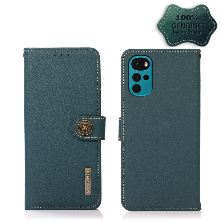 For Motorola Moto G22 KHAZNEH Custer Genuine Leather RFID Phone Case(Green) - Motorola Cases by PMC TechLife | Online Shopping South Africa | PMC TechLife | Buy Now Pay Later Mobicred