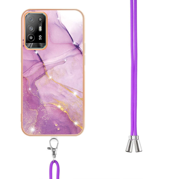 For OPPO A94 5G / A95 5G Electroplating Marble IMD TPU Phone Case with Lanyard(Purple 001) - OPPO Cases by PMC Jewellery | Online Shopping South Africa | PMC Jewellery | Buy Now Pay Later Mobicred