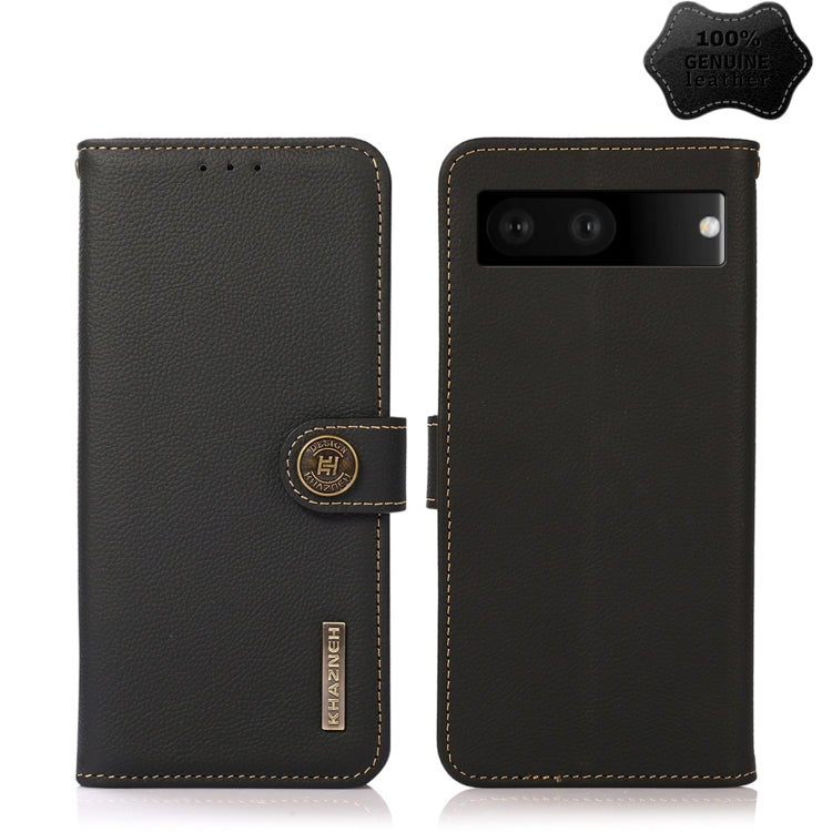 For Google Pixel 7 5G KHAZNEH Custer Genuine Leather RFID Phone Case(Black) - Google Cases by PMC TechLife | Online Shopping South Africa | PMC TechLife | Buy Now Pay Later Mobicred