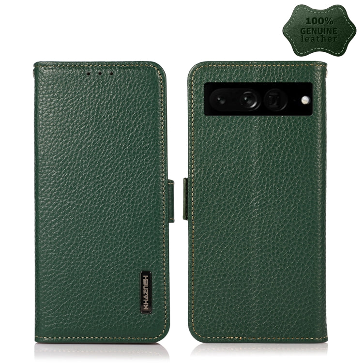 For Google Pixel 7 Pro 5G KHAZNEH Side-Magnetic Litchi Genuine Leather RFID Phone Case(Green) - Google Cases by PMC TechLife | Online Shopping South Africa | PMC TechLife | Buy Now Pay Later Mobicred
