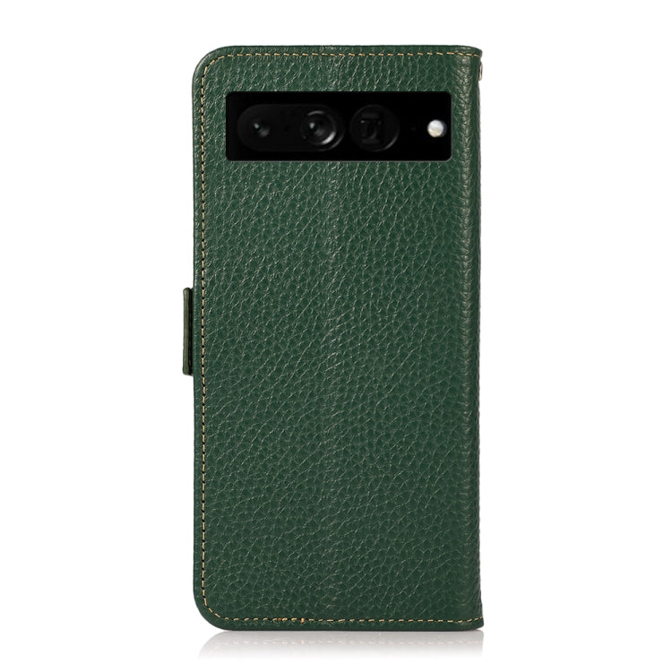 For Google Pixel 7 Pro 5G KHAZNEH Side-Magnetic Litchi Genuine Leather RFID Phone Case(Green) - Google Cases by PMC TechLife | Online Shopping South Africa | PMC TechLife | Buy Now Pay Later Mobicred