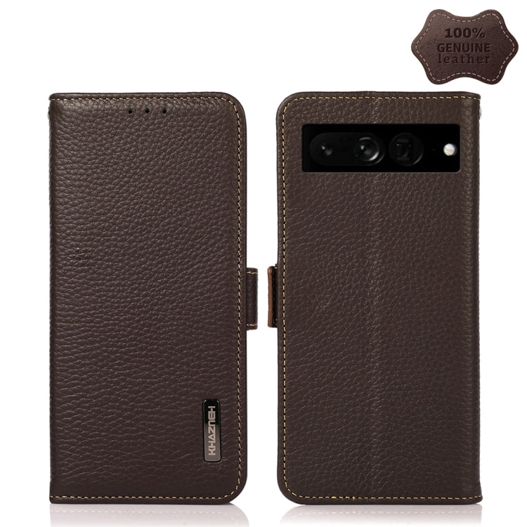 For Google Pixel 7 Pro 5G KHAZNEH Side-Magnetic Litchi Genuine Leather RFID Phone Case(Brown) - Google Cases by PMC TechLife | Online Shopping South Africa | PMC TechLife | Buy Now Pay Later Mobicred