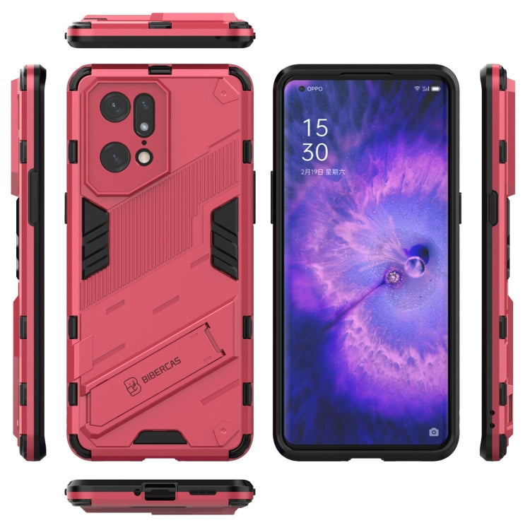 For OPPO Find X5 Pro Punk Armor 2 in 1 PC + TPU Shockproof Phone Case with Invisible Holder(Light Red) - OPPO Cases by PMC TechLife | Online Shopping South Africa | PMC TechLife | Buy Now Pay Later Mobicred