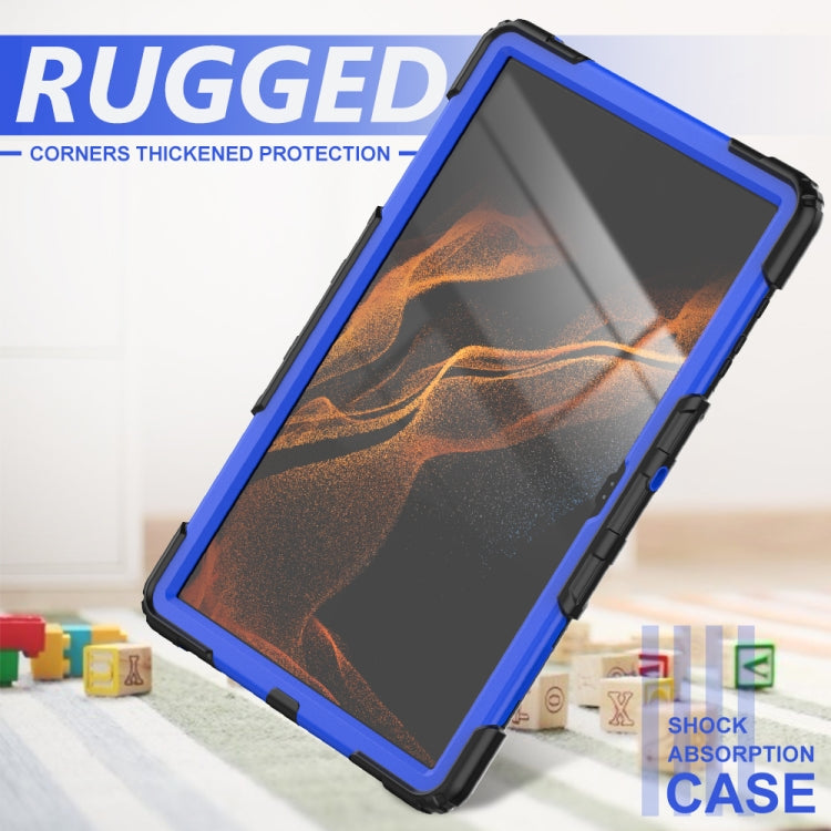 For Samsung Galaxy Tab S10 Ultra / S9 Ultra / S8 Ultra Silicone + PC Tablet Case with Shoulder Strap(Black+Dark Blue) - Tab S10 Ultra Cases by PMC Jewellery | Online Shopping South Africa | PMC Jewellery | Buy Now Pay Later Mobicred