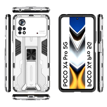 For Xiaomi Poco X4 Pro 5G Supersonic PC + TPU Shock-proof Protective Phone Case with Holder(Silver) - Xiaomi Cases by PMC Jewellery | Online Shopping South Africa | PMC Jewellery